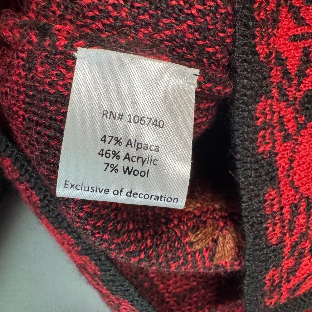 NorthStyle Alpaca Blend Cardigan Sweater Black Red Floral Embroidered Clasp M - Picture 8 of 8